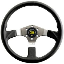 omp racing steering wheel asso flat with 3 steel spokes black leather diam 350mm handgrip oval 34x27mm ompod 2019 ln