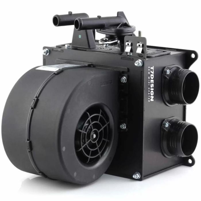 Midi Heater 12v 5kw - 4 x 51mm Hose Side Oulets - 235cfm fan with Water Valve